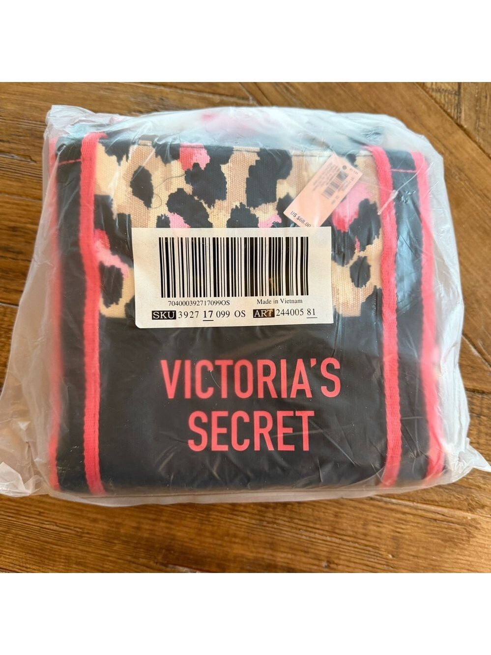NIP Victoria's Secret Leopard Print Canvas Tote Bag Pink Logo Large